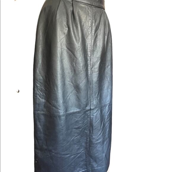 Vintage Design Assets genuine leather black pleated pencil skirt size 6 - Picture 2 of 14